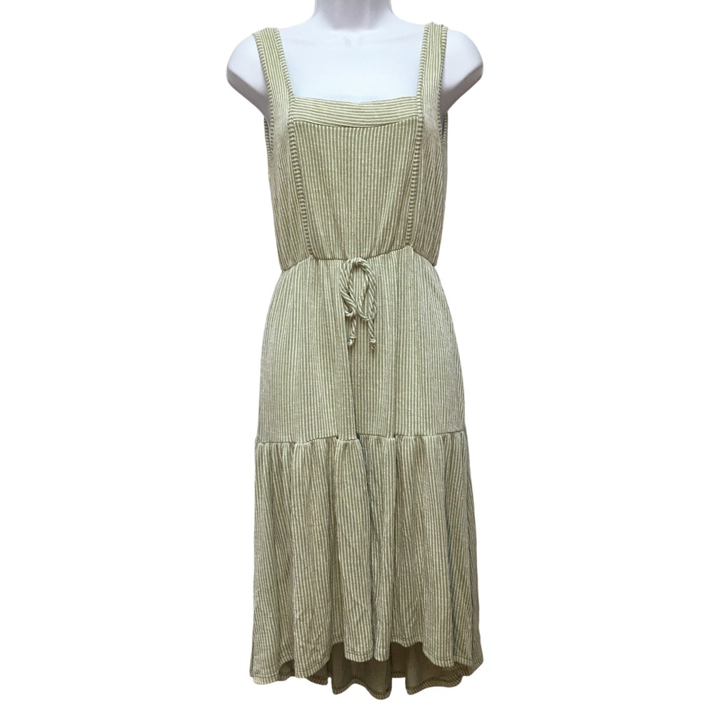 Tiered Stretchy Midi Dress Medium Green Cottagecore Coastal Boho Summer
